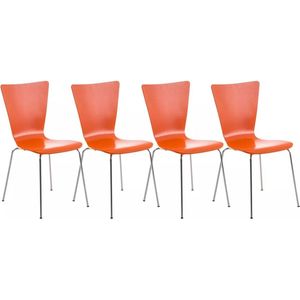 In And OutdoorMatch Bezoekersstoel Miguel - Oranje - Houten stoel - Set van 4 - Met rugleuning - Vergaderstoel - Zithoogte 45cm