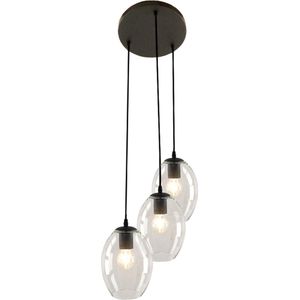 Olucia Giulio - Design Hanglamp - 3L - Glas/Metaal - Transparant;Zwart - Rond - 30 cm