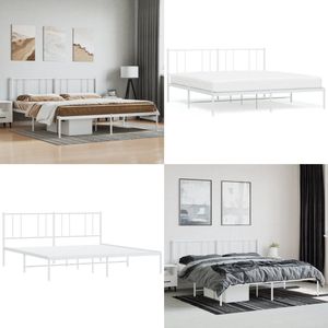 vidaXL Bedframe met hoofdbord metaal wit 180x200 cm - Bedframe - Bedframes - Tweepersoonsbed - Bed