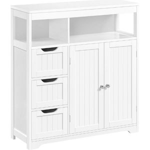 Badkamerkast - Onderkast Met 3 Laden - 2 Deuren Met Verstelbare Planken - 1 Open Rek - Hoge Kast - Bijzetkast Commode Voor Badkamer-Hal - Wit