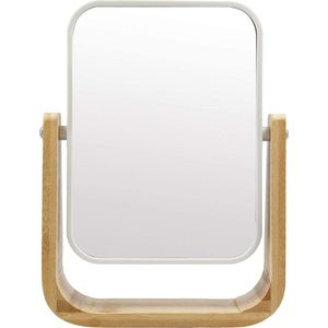 Cosmeticaspiegel bamboe 12 x 18 cm – kleine spiegel dubbelzijdig – normaal en met 5-voudige vergrotingsspiegel – staande spiegel klein – scheerspiegel – spiegel make-up – tafelspiegel