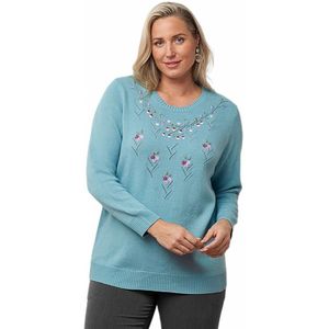 Zachte effen geborduurde trui met ronde hals