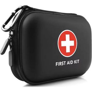 EHBO kit - Eerste hulp set compact - First aid kit 90 Delig - Verbanddoos - Noodpakket - Nood situatie - Noodhulp - Medische hulp - Etui - Tas zwart - Ongeval - Reis set - Thuis - Vakantie - Outdoor - Wandelen - Auto - Reiscase - Zwart - Rood