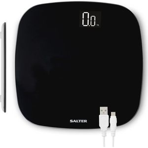 Premium Eco Oplaadbare Elektronische Weegschaal - Maximale Capaciteit 180 kg - Met USB Oplaadfunctie - Strak Ontwerp en Gebogen Platform