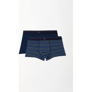 WOODY - Jongens-Heren Boxer duopack donkerblauw uni + fijne streep - Maat XL