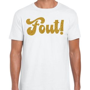 Bellatio Decorations Verkleed T-shirt heren - Fout! - wit - glitter goud - fout/goud/stout S