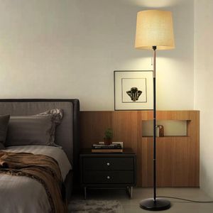 Staande lamp woonkamer, vloerlamp E27 fitting max. 60W, 170cm staande lamp met linnen lampenkap voor woonkamer, slaapkamer, kantoor, hotel, zonder lamp (MTS-001-beige)-HMTM-LG02J7D