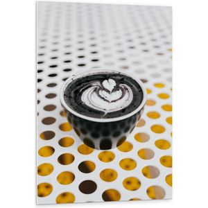 Forex - Zwart Koffiekopje op Wit/Goud Stippenpatroon  - 80x120cm Foto op Forex