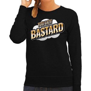 Foute You lazy Bastard sweater in 3D effect zwart voor dames - foute fun tekst trui / outfit - popart L