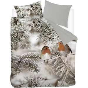 Snoozing Pine - Flanel - Dekbedovertrek - Lits-jumeaux - 240x200/220 cm + 2 kussenslopen 60x70 cm - Grijs