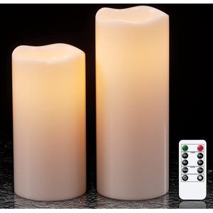 Waterdichte vlamloze kaarsen voor buiten met externe timer - batterij - aangedreven grote flikkerende LED - pijlerkaarsen voor binnen buiten tuinlantaarns decoratiegeschenk (wit - D4 ""x H8"" 10"")