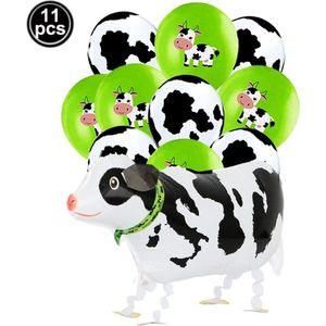 11 stuks ballonnen koeien - folieballon koe 60x27 cm + 10 ballonnen met print