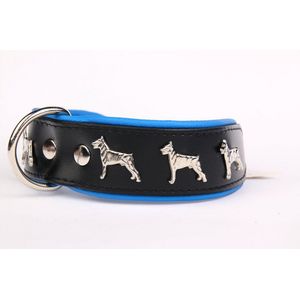 Dog's Companion - Leren halsband Dobermann - Lengte: 50cm(40-47cmx40 mm), Kleur: Zwart/Blauw