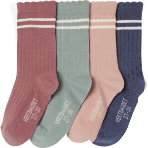 Set van 4 Paar Meisjes Sportsokken - Oudroze - Ribgebreid