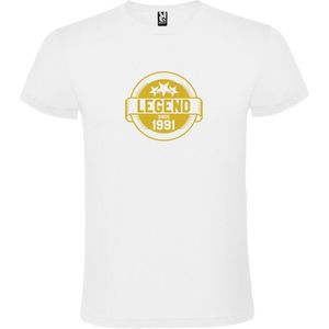 Wit T-Shirt met “Legend sinds 1991 “ Afbeelding Goud Size XXXXXL