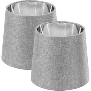 Navaris 2x lampenkap voor tafellamp - E14 fitting - 15,2 cm hoog - Set van 2 ronde lampenkappen - Grijs/zilverkleurig