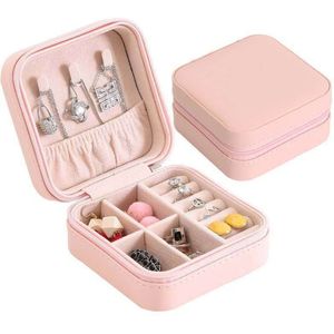 Mini Sieradendoos 4 Compartimenten | Chique Sieradenbox voor Juwelen | Sieraden | Oorbellen | Ketting | Armband | Roze