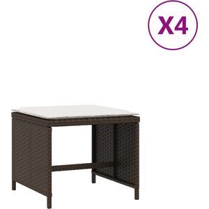 vidaXL - Tuinkrukken - 4 - st - met - kussens - 41x41x36 - cm - poly - rattan - bruin