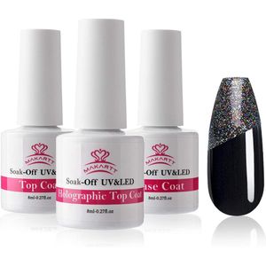 Makartt Holographic Gel Nagellak | No Wipe Top Base | UV LED | 21 Dagen Langdurigheid | Glitter Mirror | Poly Nail Extension Gel | Shine Afwerking