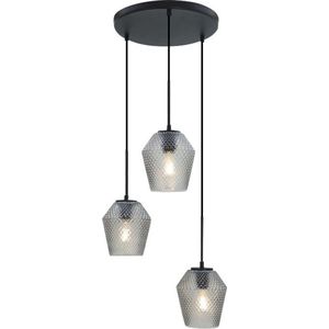 Olucia - NANKO - Hanglamp - Transparant / Zwart - 3L - Vorm: Overig