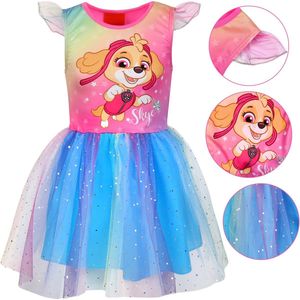 Paw Patrol Skye Kleurrijke jurk met tule en korte mouwen voor meisjes, kostuum, verkleedkleding, kostuum
