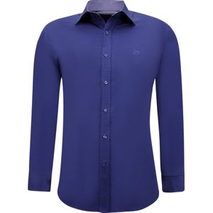 Nette Getailleerde Overhemden Heren - Slim Fit Blouse Stretch - Blauw