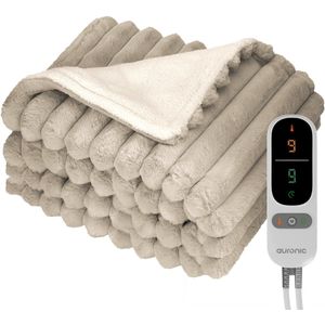 Auronic Elektrische Deken - 200 x 180cm - 2 Persoons Warmtedeken - 3 Warmtestanden - Verwarmingsdeken - Pluche - Taupe