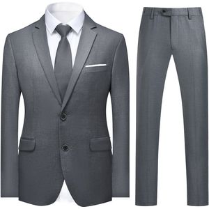 Allthemen Heren Business Effen Tweeknoops Enkelrijig Colbert - Slim Fit Blazer - Donkergrijs - S