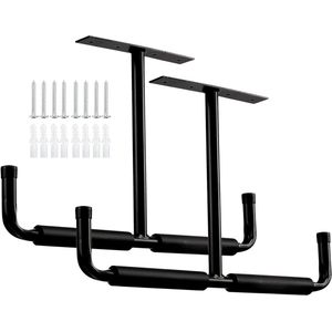 Garage Storage Haken Rack Plafond Heavy Duty Utility Haken Ladder Hanger voor Opknoping Slang Pijp Hout en Andere Grote Items - Set van 2 Zwart