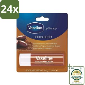 Vaseline - Cocoa Butter - Lip Therapy Stick - Glans & Hydratatie - 4.8 g - Voordeelverpakking - 24 stuks - Cacaoboter - Vaseline