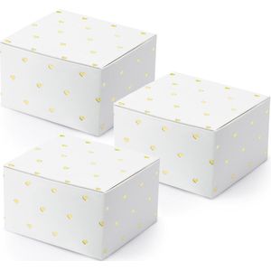 PartyDeco cadeaudoosje Hartjes - Bruiloft bedankje - 20x - wit/goud - papier - 6 x 4 cm