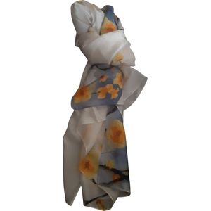 TWOA-Luxe faux silk stola sjaal- 180 x 90 cm – wit met bloesem zijde look and feel