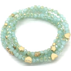 Armbanden - set - elastiek - groen - goudkleurig - hip - tijdloos - hartjes - sterretjes - feest - cadeau - dames - vrouwen