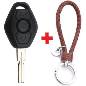 Autosleutel 3 knoppen DMT met HU58 sleutelblad geschikt voor Bmw sleutel 3 / 5 / 6 / 7 Series Z3 / Z4 / X3 / X5 / Z8 bmw sleutel + gevlochten bruin PU-lederen sleutelhanger.