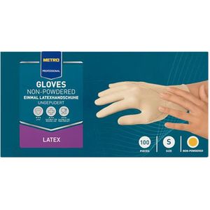 Wegwerp handschoenen, latex, poedervrij, maat S, wit, 100 stuks