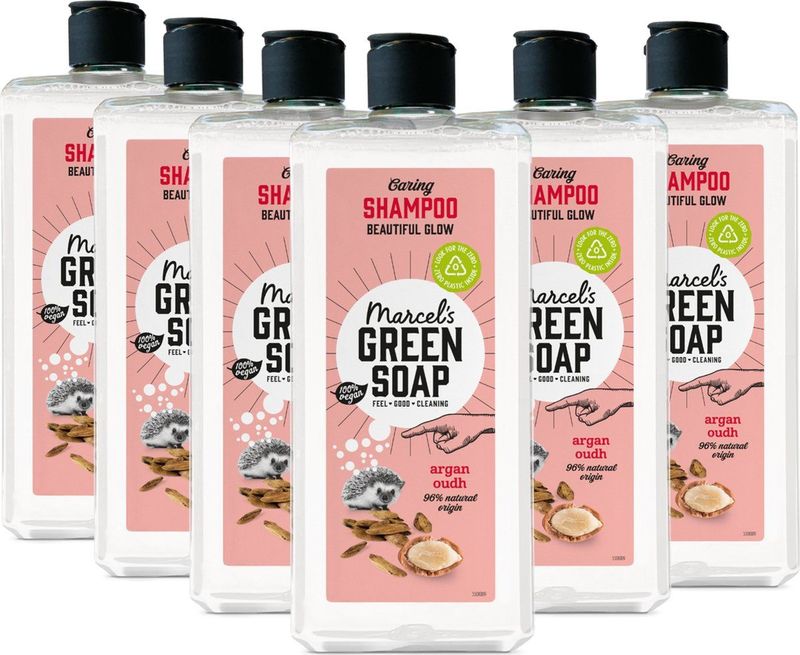 Marcel's Green Soap - Caring Shampoo - Argan & Oudh - 6 x 300ml - Vegan - 100% Gerecycled Plastic