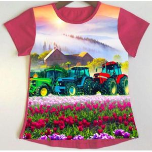 S&c t-shirt met tractor - meisjes - fuchsia - maat 146/152 (12 jaar)