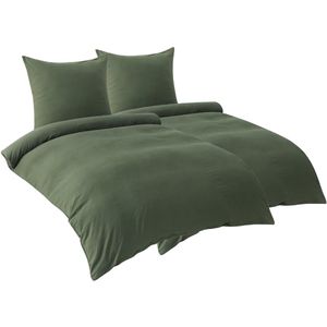 Unyqoos® Buitengewoon Comfortabele 4-Delige Beddengoedset in Olijfgroen met Ritssluiting en Kussenslopen