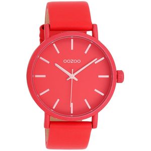 OOZOO Timepieces - Vuur rode OOZOO horloge met chili peper rode leren band - C11179