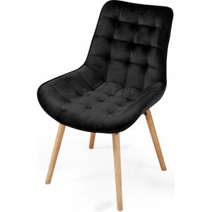 Miadomodo Eetkamerstoelen - Velvet - Fluweel - Houten Poten - Gewatteerd - Set van 8 - Zwart