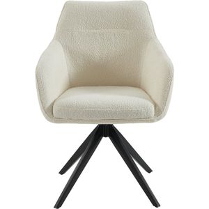 Vente-unique Set van 2 draaistoelen met armleuningen - Boucléstof en zwart metaal - Wit - MUSE L 59 cm x H 83 cm x D 60 cm