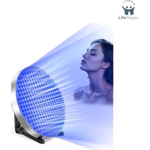 LifeStages - Zonnehemel - Solarium Voor Thuis - Draagbare Ronde Bruiningslamp Met 250 LED's - 50 W Gezichtsolarium - Opvouwbare Verstelbare Standaard En Ophanghaken - Gezichtsbruiner Solarium Voor Thuis Voor Het Lichaam