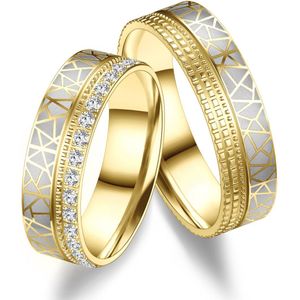Jonline SET Trouwringen Gold Plated 14 karaat Goud Rondom Zirkonia|Vriendschapsringen|Relatie ringen