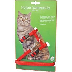 Gebr. de Boon Kattentuigje - Kattentuig met lijn - Tuig kat met lijn - Tuig kat - kattenlijn - Nylon - Rood