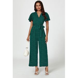 Jumpsuit met stippenprint en wikkeltop in groen