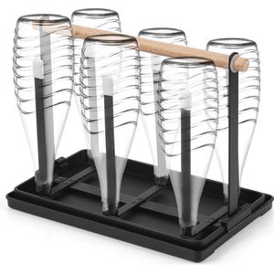 Metalen flessenhouder en bekerhouder - geschikt voor afdruipen - 6 flessen - zwart - metaal