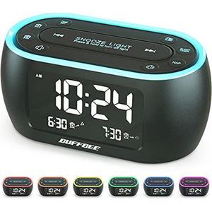 Nachtkast-wekkerradio met 7 kleuren, Dual Alarm, USB Oplader, FM Radio, Snooze en Dimmer