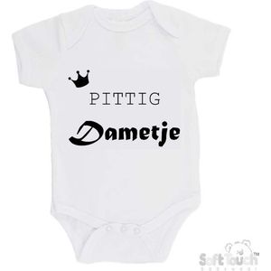 100% Katoenen Romper ""Pittig dametje"" Unisex Katoen Wit/zwart Maat 56/62
