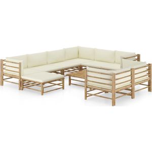 vidaXL - 10-delige - Loungeset - met - crèmewitte - kussens - bamboe