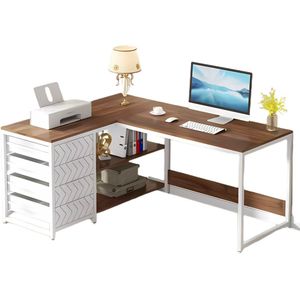 Hoekbureau Dublin - Computerbureau - 150cm - Wit - Voor thuis of werk - Hout en metaal